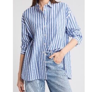 Madewell Blue and White Striped Casual Shirt